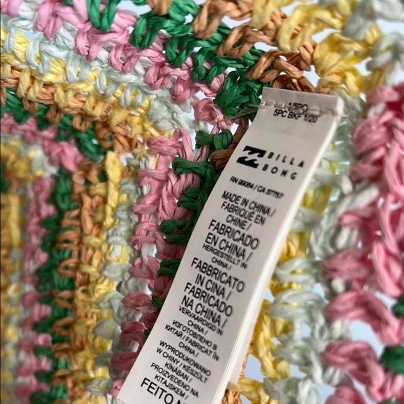 Billabong Pink and Yellow Beachy Tote Bag - Picture 7 of 7